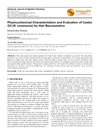 Physicochemical Characterization and Evaluation of Castor Oil (R