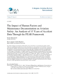 The Impact of Human Factors and Maintenance Documentation on Aviation Safety: an Analysis of 15 Years of Accident Data Through the PEAR Framework