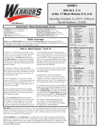 GAME NOTES ESU at a Glance Denny Douds Set the Division II Record for Games Coached in 2011 DENNY DOUDS by the NUMBERS Location