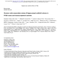 Genome Wide Association Study of Hippocampal Subfield Volume in PTSD Cases and Trauma-Exposed Controls