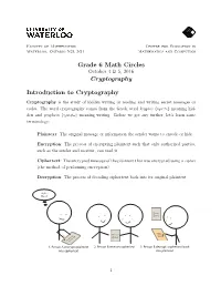 Grade 6 Math Circles Cryptography Introduction to Cryptography