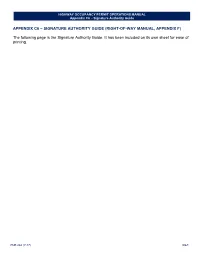 Signature Authority Guide (Right-Of-Way Manual, Appendix F)