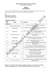 DEPARTMENT of POLITICAL SCIENCE UNIVERSITY of DELHI Subject to Verification of All Documents Including Academic, Caste &
