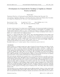 Development of a Framework for Teaching L2 English As a Situated Practice in Malawi