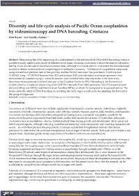 Diversity and Life-Cycle Analysis of Pacific Ocean Zooplankton by Videomicroscopy and DNA Barcoding: Crustacea