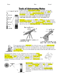 Tools of Astronomy Notes Light Is a Form of Electromagnetic Radiation