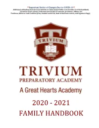 2020-2021 Family Handbook for Trivium Prep