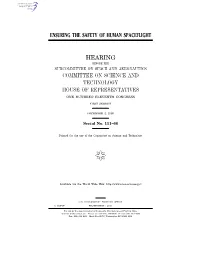 Ensuring the Safety of Human Spaceflight Hearing Committee on Science and Technology House of Representatives