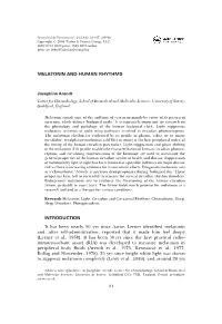 MELATONIN and HUMAN RHYTHMS INTRODUCTION It Has