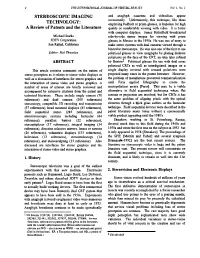 STEREOSCOPIC IMAGING TECHNOLOGY: a Review Of