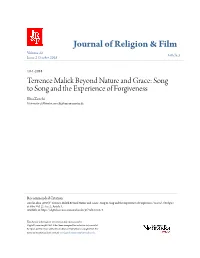 Terrence Malick Beyond Nature and Grace: Song to Song and the Experience of Forgiveness Elisa Zocchi University of Münster, Zocchi@Uni-Muenster.De