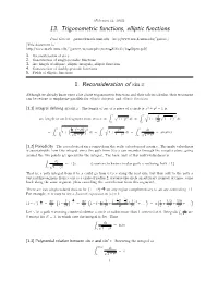 13. Trigonometric Functions, Elliptic Functions 1. Reconsideration of Sinx