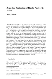 Biomedical Applications of Limulus Amebocyte Lysate