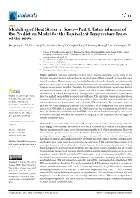 Modeling of Heat Stress in Sows—Part 1: Establishment of the Prediction Model for the Equivalent Temperature Index of the Sows