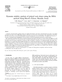Dynamic Stability Analysis of Jointed Rock Slopes Using the DDA Method: King Herod’S Palace, Masada, Israel Y.H