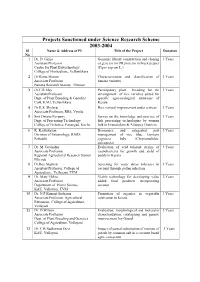 List of Project Sanctioned Under Science Research Scheme