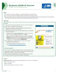 Moderna COVID-19 Vaccine Storage and Handling Summary