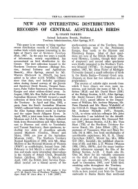 Records of Interesting Distribution Central Australian Birds