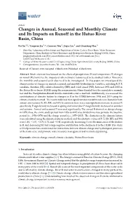 Changes in Annual, Seasonal and Monthly Climate and Its Impacts on Runoff in the Hutuo River Basin, China