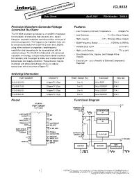ICL8038 TM D FO NDE MME ECO OT R N Data Sheet April 2001 File Number 2864.4