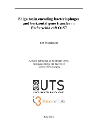 Shiga Toxin Encoding Bacteriophages and Horizontal Gene Transfer in Escherichia Coli O157