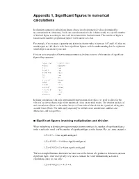 Appendix 1, Significant Figures in Numerical Calculations