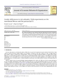 Gender Differences in Risk Attitudes: Field Experiments on the Matrilineal Mosuo and the Patriarchal Yi