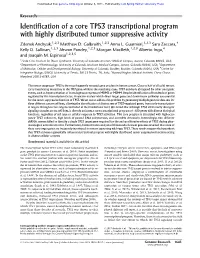 Identification of a Core TP53 Transcriptional Program with Highly Distributed Tumor Suppressive Activity