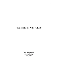 Numbers Articles Available at Gordon Scanned and Edited by Ted Hildebrandt