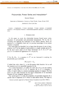 Polynomials, Power Series and Interpolation*