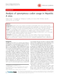 Analysis of Synonymous Codon Usage in Hepatitis a Virus