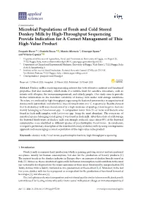Microbial Populations of Fresh and Cold Stored Donkey Milk by High-Throughput Sequencing Provide Indication for a Correct Management of This High-Value Product
