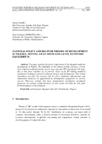 NATIONAL POLICY and BIG-PUSH THEORY of DEVELOPMENT in NIGERIA: MOVING AWAY from LOW-LEVEL ECONOMIC EQUILIBRIUM 1. Introduction