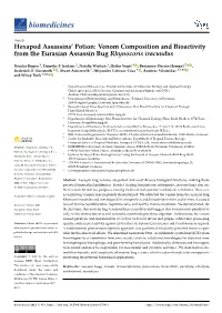 Venom Composition and Bioactivity from the Eurasian Assassin Bug Rhynocoris Iracundus