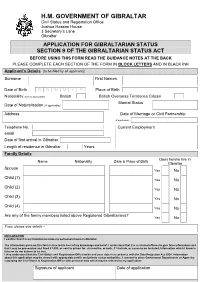 Application for Gibraltarian Status (Section 9)