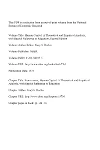 Human Capital: a Theoretical and Empirical Analysis, with Special Reference to Education, Second Edition