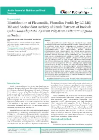 Identification of Flavonoids, Phenolics Profile by LC-MS/ MS and Antioxidant Activity of Crude Extracts of Baobab (Adansoniadigitata