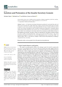 Isolation and Proteomics of the Insulin Secretory Granule