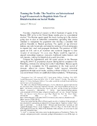 Taming the Trolls: the Need for an International Legal Framework to Regulate State Use of Disinformation on Social Media