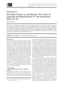 The Public Domain Vs. the Museum: the Limits of Copyright and Reproductions of Two-Dimensional Works of Art