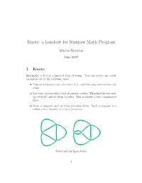 Knots: a Handout for Summer Math Program