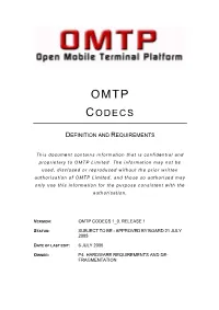 Omtp Codecs 1 0, Release 1