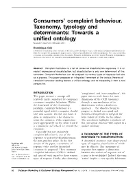 Consumers' Complaint Behaviour. Taxonomy, Typology and Determinants