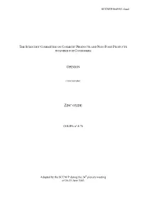 Opinion of the SCCNFP on Zinc Oxide