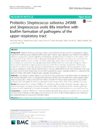 Probiotics Streptococcus Salivarius 24SMB And