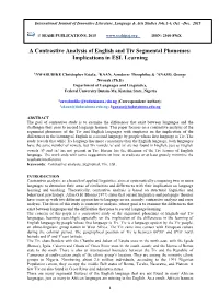 A Contrastive Analysis of English and Tiv Segmental Phonemes: Implications in ESL Learning