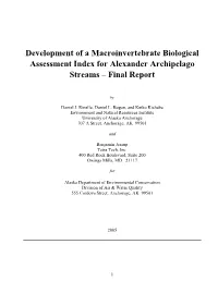 Development of a Macroinvertebrate Biological Assessment Index for Alexander Archipelago Streams – Final Report
