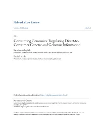 Regulating Direct-To-Consumer Genetic and Genomic Information, 92 Neb