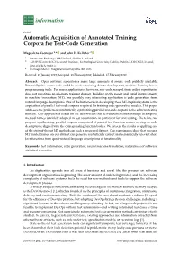 Automatic Acquisition of Annotated Training Corpora for Test-Code Generation
