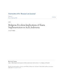 Religious Freedom Implications of Sharia Implementation in Aceh, Indonesia Asma T